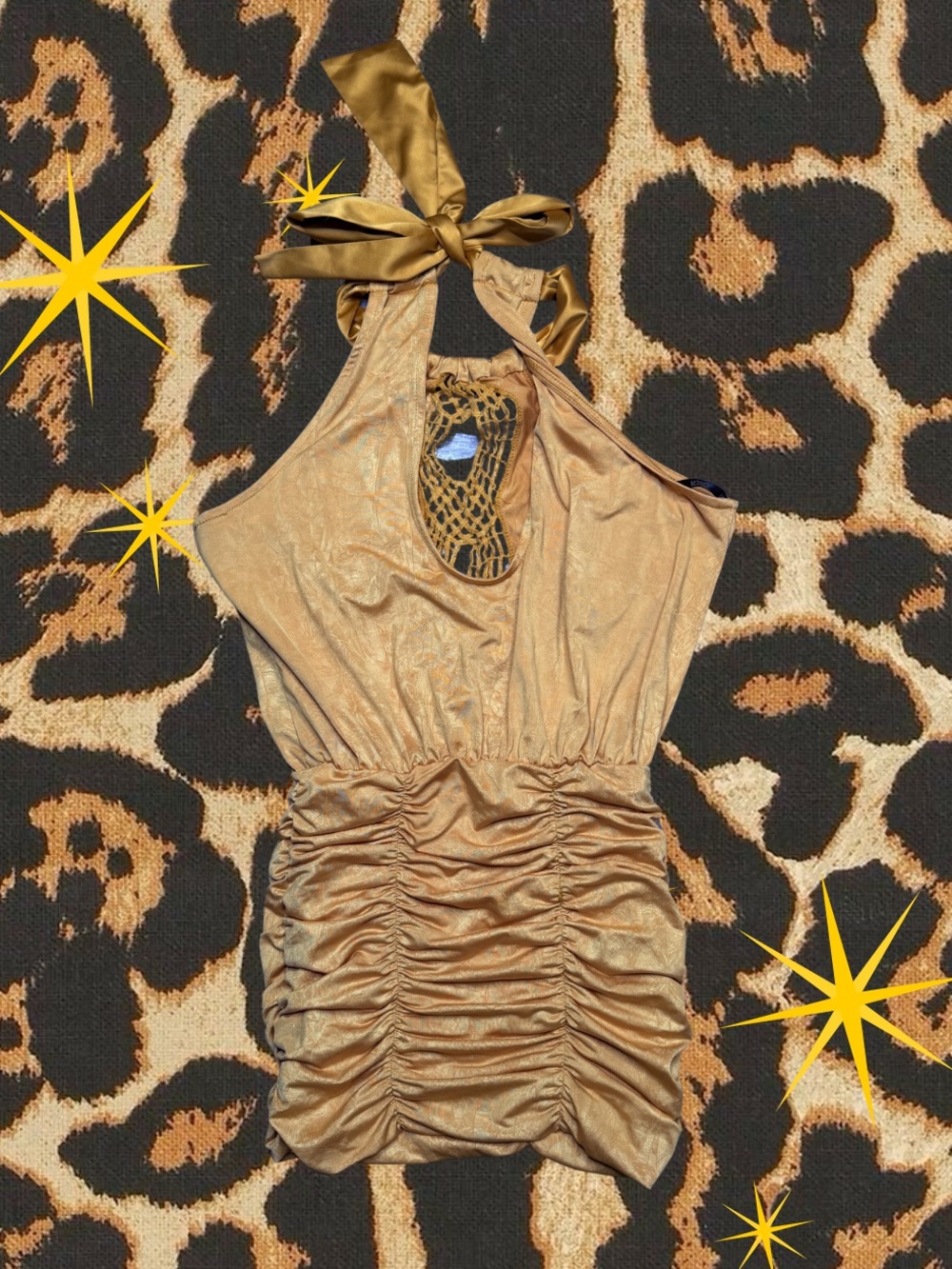XOXO | Y2k Yellow Gold Halter Ruched Blouse | Women’s Size XS - Picture 3 of 4